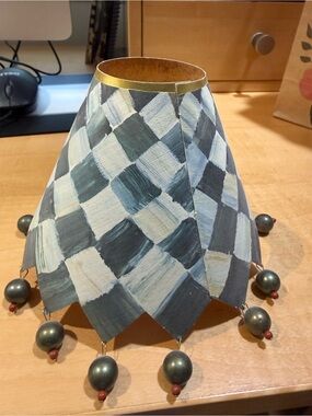 MacKenzie-Childs Black, White and Gold Checkered Lantern Shade with Beaded Trim